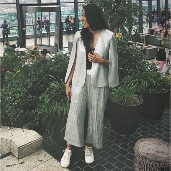 Zara Cape Puncho Blazer Jacket Silver Metallic Sequin NEW - Picture 3 of 13